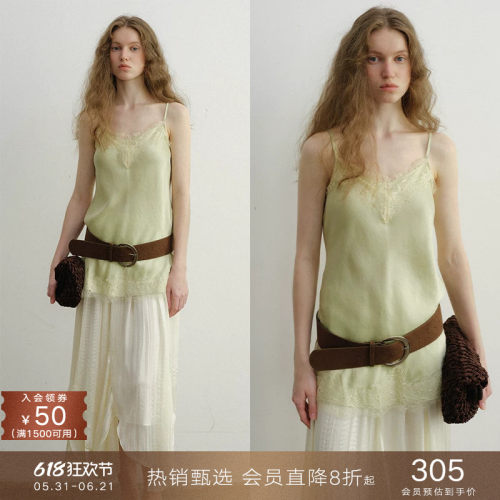 popchrio蕾丝拼接吊带V领背心