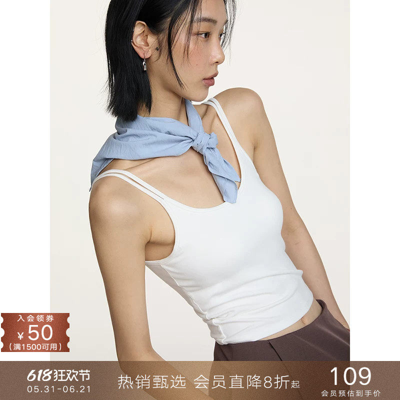 popchrio◆带胸垫一体式防走光吊带背心打底衫无袖修身小上衣女夏