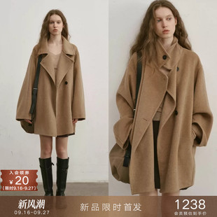 09/16新品 绵羊毛立翻领茧型短款双面呢大衣毛呢外套小个子女