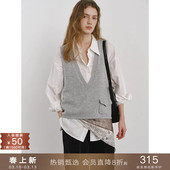 popchrio 马甲女 100羊毛松弛感V领针织背心内搭叠穿毛衣马夹无袖