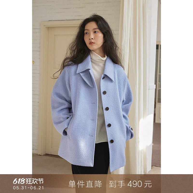 【到手490元】100羊毛颗粒绒短款毛呢大衣宽松加厚呢子外套小个子