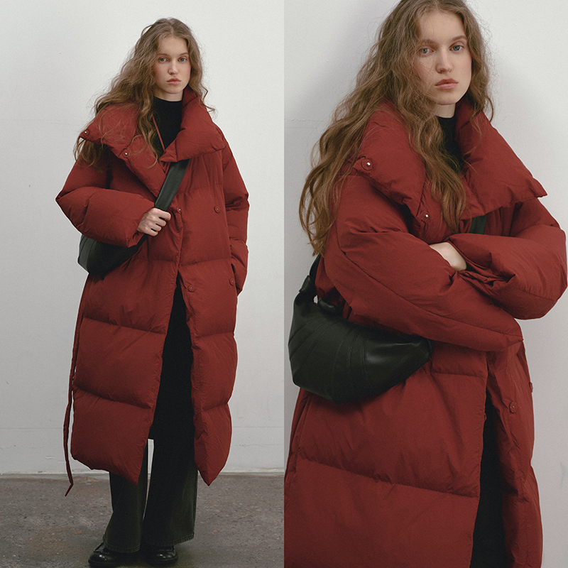 温暖立领宽松揿扣羽绒服