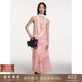 度假鱼尾裙中长款 popchrio 双层碎花叠穿雪纺吊带a字连衣裙无袖