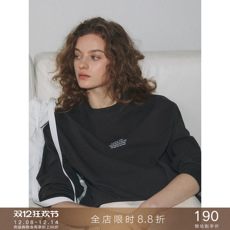 popchrio简约字母印花长袖T恤