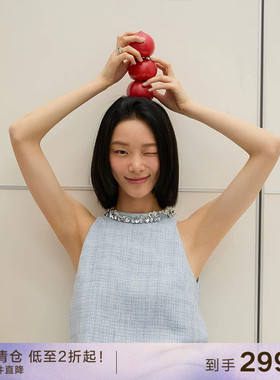 【到手299元】重工珠片挂脖小香风连衣裙无袖显瘦吊带背心裙女