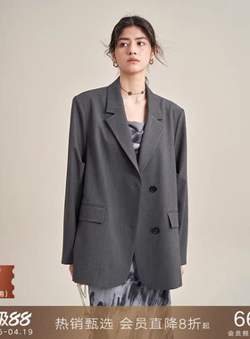 popchrio◆设计感小众宽松休闲西服高级灰色职业西装外套小个子女