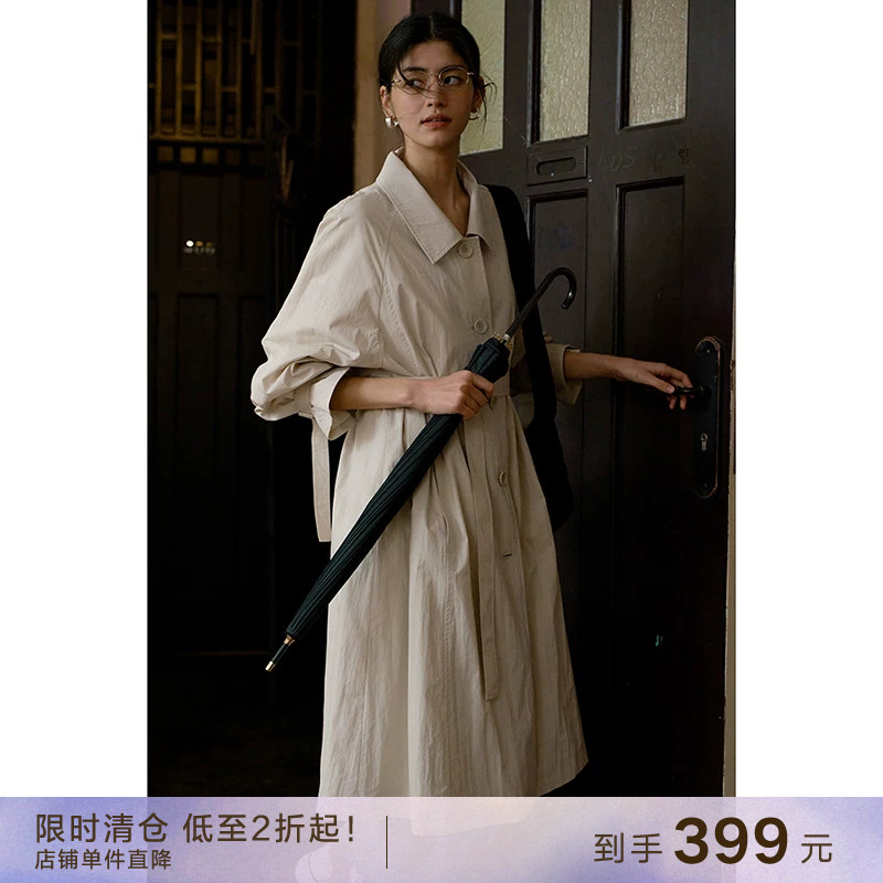 【到手399元】纸感肌理法式复古小个子中长款风衣休闲宽松薄外套