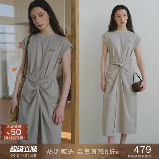 T恤连衣裙收腰显瘦长款 裙子女 设计感围裹系带小飞短袖 popchrio