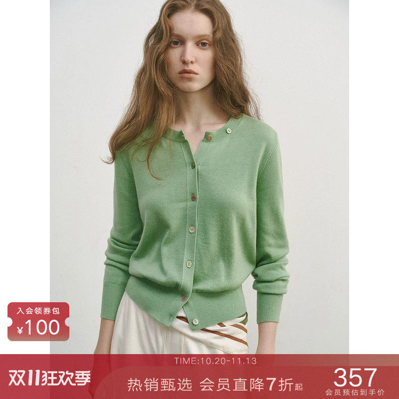 popchrio◆七彩贝壳扣精纺羊毛糖果色针织开衫宽松短款毛衣上衣女