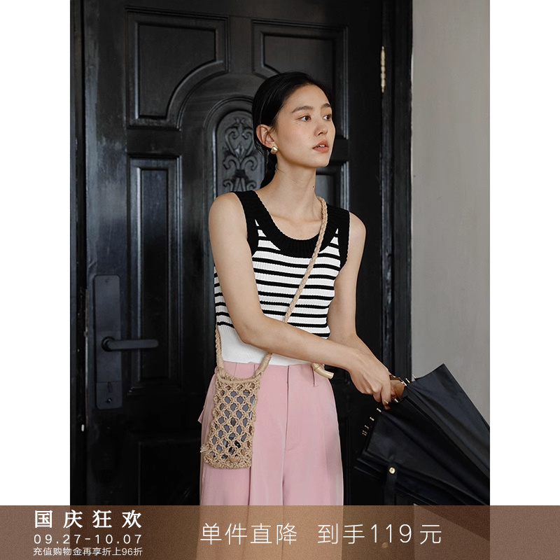 坑条针织上衣吊带背心