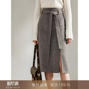羊毛毛呢复古格子半身裙中长高腰A字裙女 搭配神器 到手159元