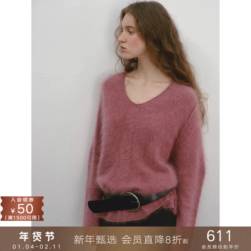 popchrio◆慵懒风拉绒软糯毛绒v领毛衣纯羊毛宽松针织衫内搭上衣,女装/女士精品,毛针织衫,淘宝优惠券,粉丝福利购,淘宝优惠卷