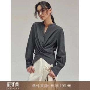 衬衫 醋酸两穿小众别致围裹V领长袖 设计感上衣衬衣女 到手199元