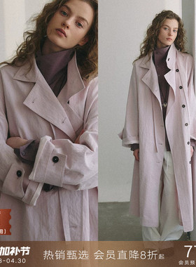 popchrio◆皱感棉慵懒风立领设计感风衣中长款宽松休闲外套女秋季