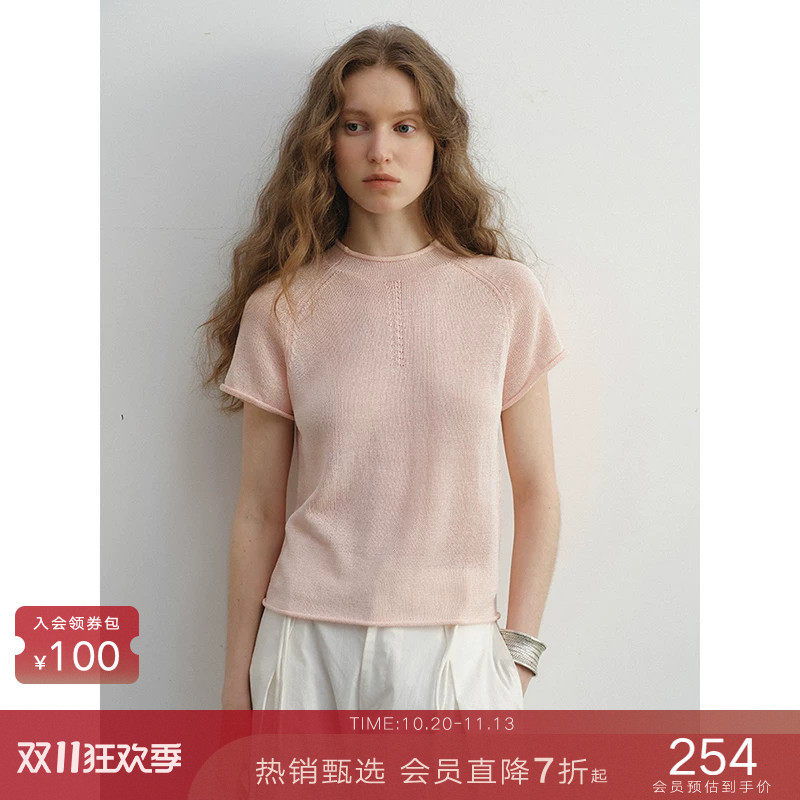 popchrio◆轻薄和纸纱2026夏季新款圆领百搭短袖针织衫T恤上衣女