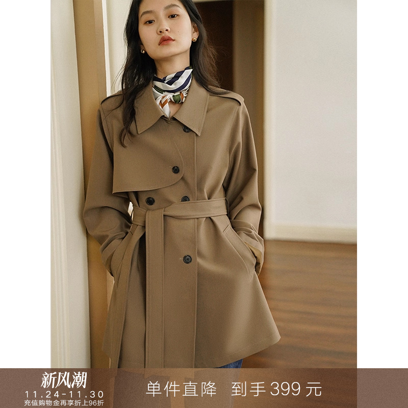 popchrio英伦风气质中长款风衣