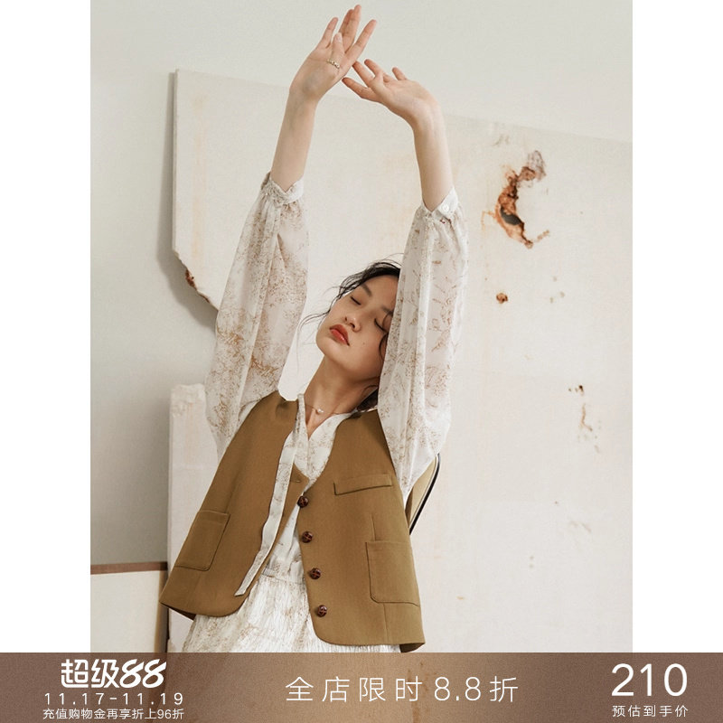 popchrio 复古法式衬衫叠穿西装马甲短款小背心外搭马夹外套女春_虎窝淘