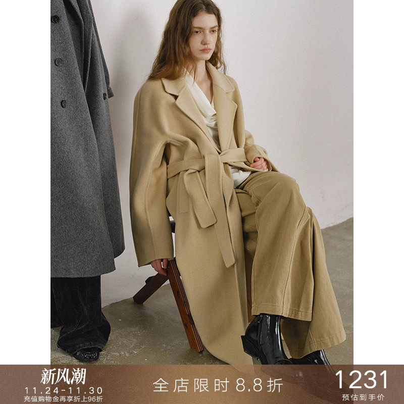 popchrio大翻领连身双面呢大衣