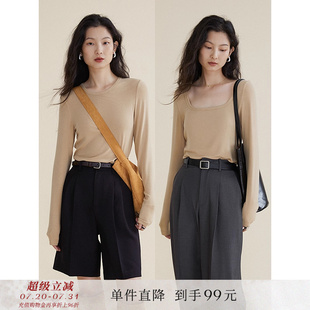 上衣女 到手99元 发热黑科技美雅碧方领圆领长袖 T恤内搭打底衫