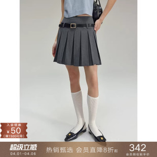 popchrio 半身裙子女夏 低腰袢学院风百褶短裙小个子显瘦A字西装