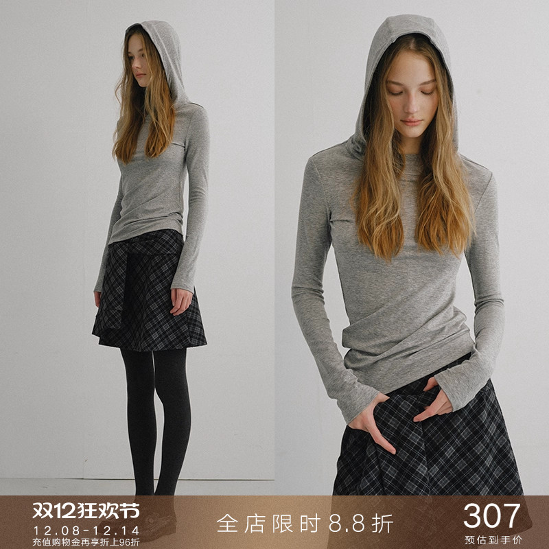 popchrio天丝羊毛连帽针织T恤