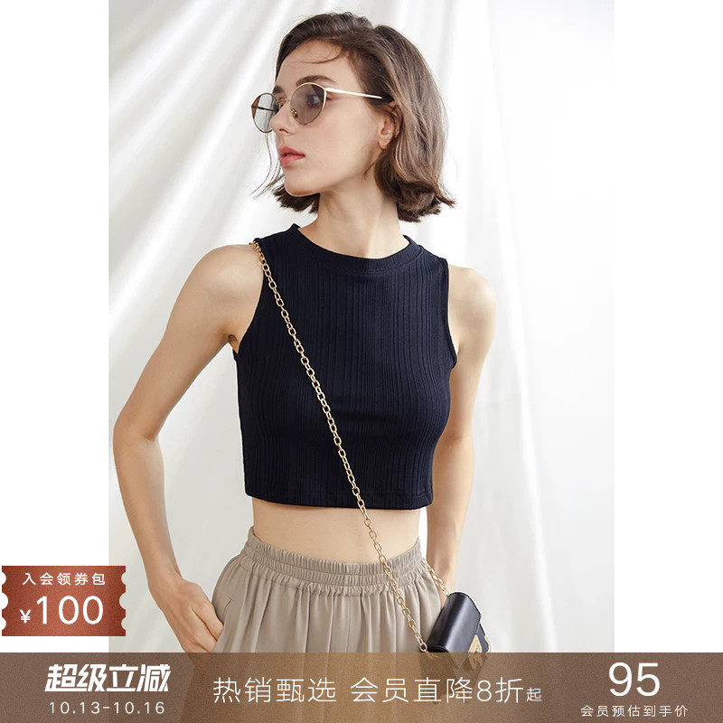 popchrio◆露脐显瘦上衣外穿内搭修身短款运动打底无袖黑色背心女