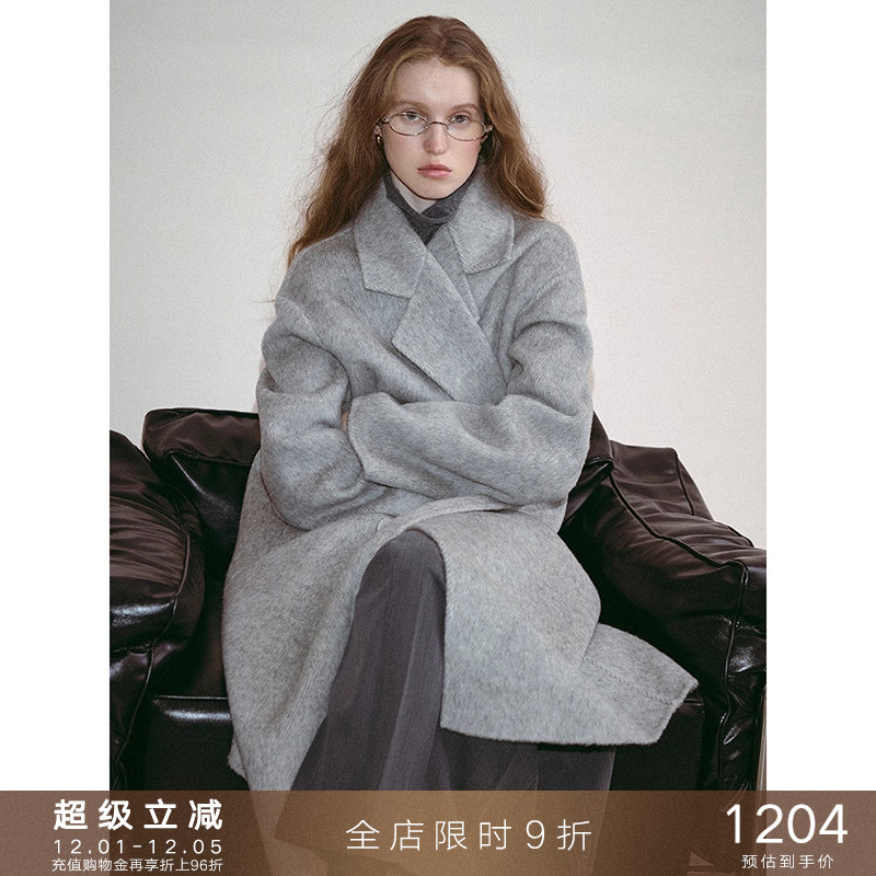 popchrio驼绒羊毛廓型毛呢大衣