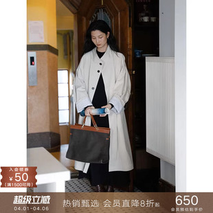 外套女春季 肌理皱感棉立领复古宽松廓形韩系风衣中长款 popchrio