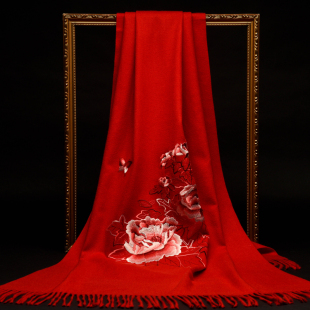 苏绣羊绒披肩外搭高端加厚保暖羊绒围巾女冬季妈妈送礼羊毛大披肩