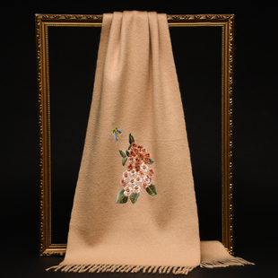 手工苏绣羊绒围巾女100羊绒高端礼物刺绣羊绒披肩2025冬季妈妈