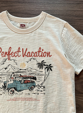 谢先绅 2024夏季美式复古T恤短袖 重磅做旧印花vintage套头上衣