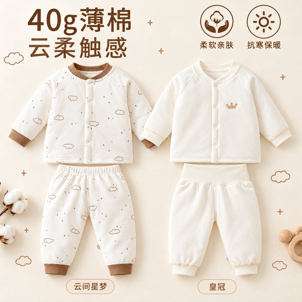 婴儿套装保暖分体秋冬季棉袄上衣裤子男女宝宝衣服外穿内搭家居服