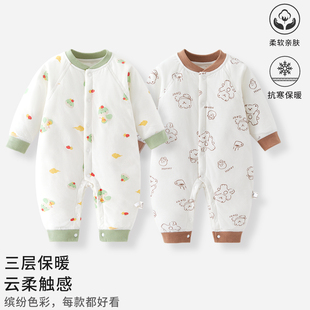婴儿连体衣加厚纯棉保暖夹棉冬季宝宝衣服新生儿棉服秋冬款棉衣