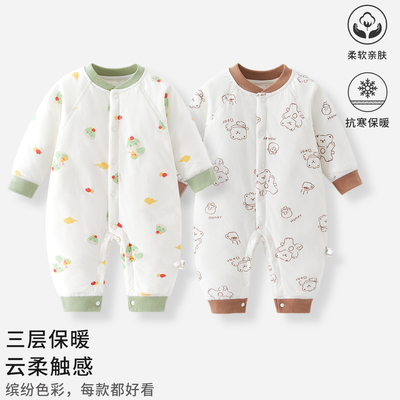 婴儿连体衣加厚纯棉保暖夹棉冬季宝宝衣服新生儿棉服秋冬款棉衣