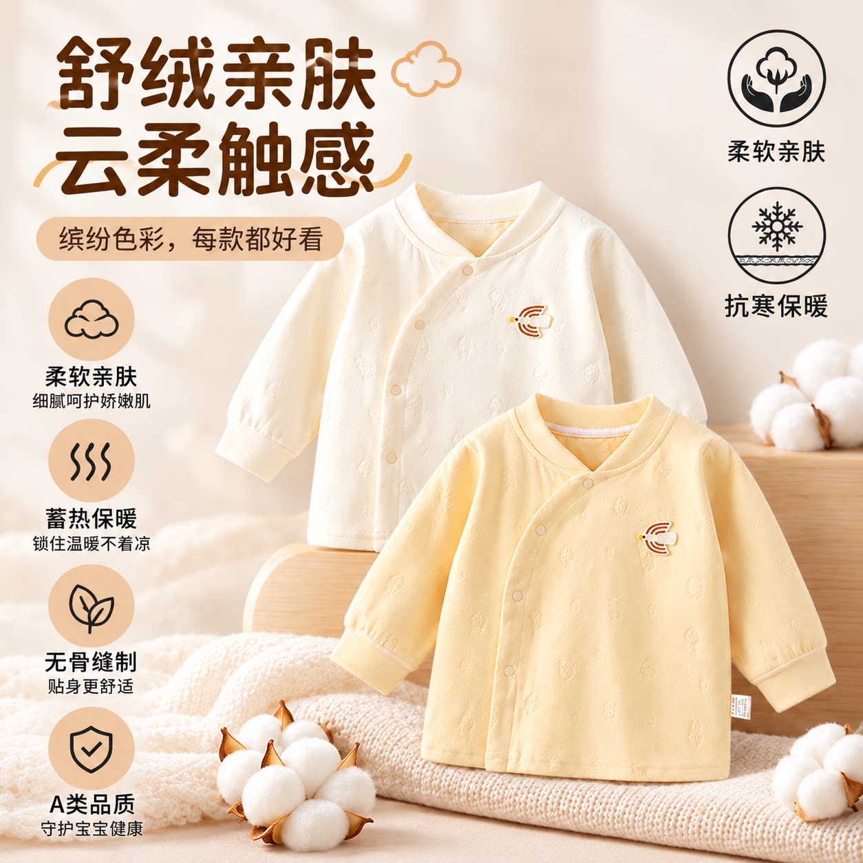 婴儿上衣保暖宝宝外套秋季衣服舒绒棉秋冬季男女婴幼儿纯棉打底衫