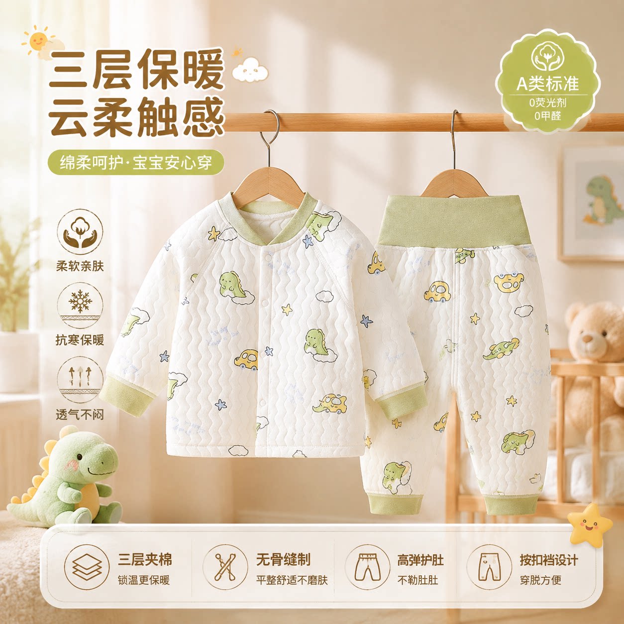 婴儿套装分体保暖纯棉外套裤子秋冬季夹棉宝宝保暖内衣护肚外穿图片