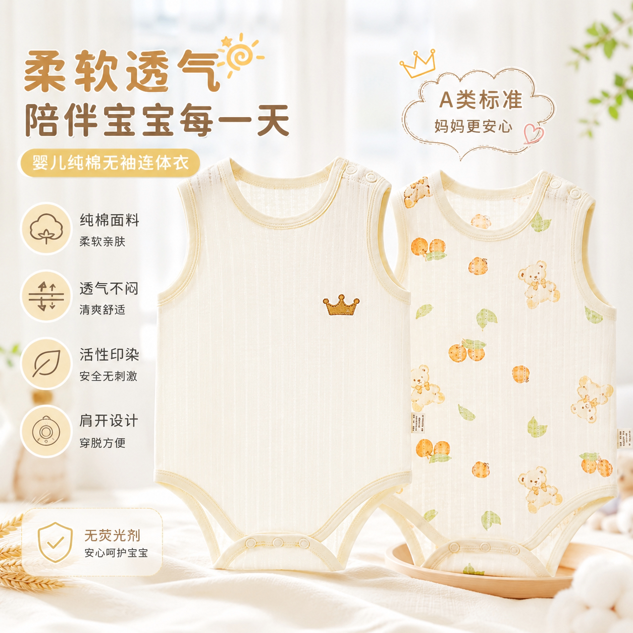婴儿衣服夏季薄款纯棉包屁衣婴幼儿宝宝无袖儿童连体衣新生儿爬服