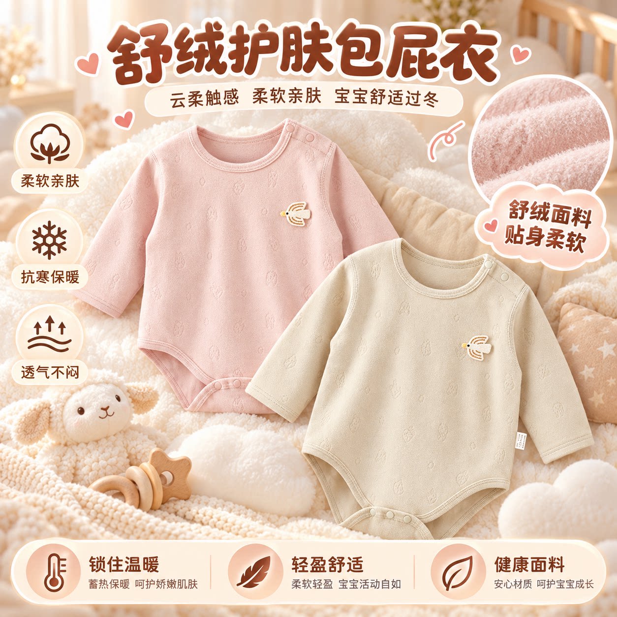 婴儿包屁衣保暖婴幼儿男女宝宝舒绒秋冬季护肚护脐打底爬服睡衣