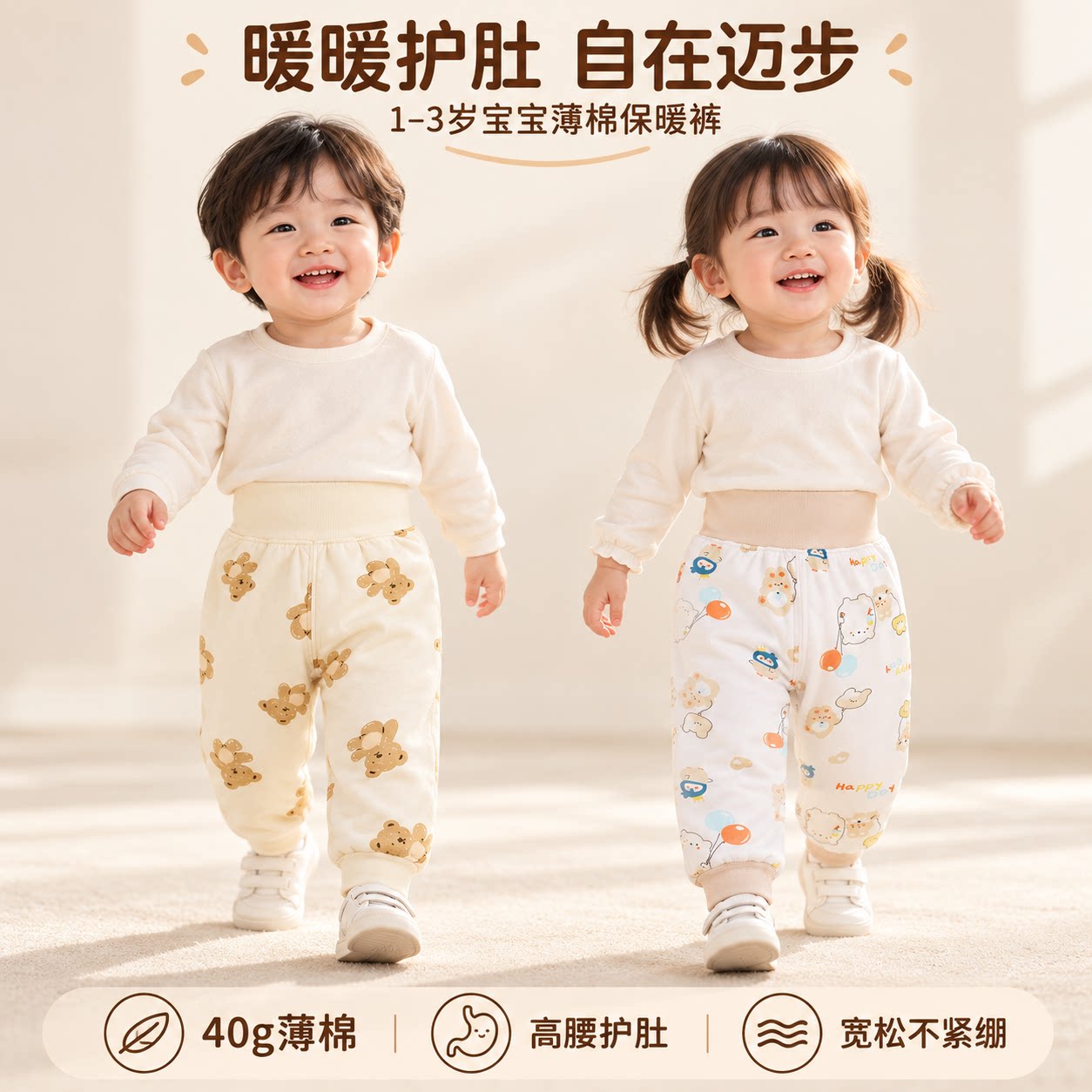 婴儿裤子薄棉A类纯棉无骨秋冬季外穿加厚儿童男女宝宝家居服外穿