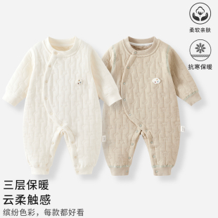 婴儿连体衣保暖夹棉无骨秋冬季男女宝宝衣服新生儿睡衣加厚冬装