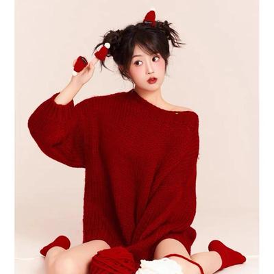 圣诞节穿搭限定主题风衣服元旦服装过新年战袍下衣失踪红色毛衣女