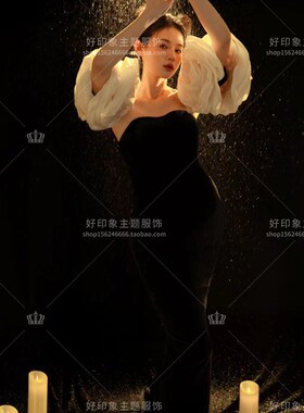 孕妇照服装影楼新款复古黑色高级感丝绒礼服孕妈修身孕妇拍照衣服