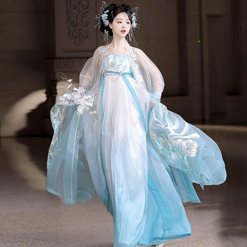 醉异域汉服女2024夏季新款仙气古风刺绣大袖衫唐制诃子裙全套醉异