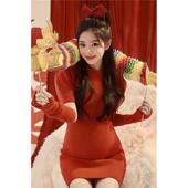 新款 龙年主题影楼拍照服新年喜庆红色针织连衣裙孕妇照衣服在家拍