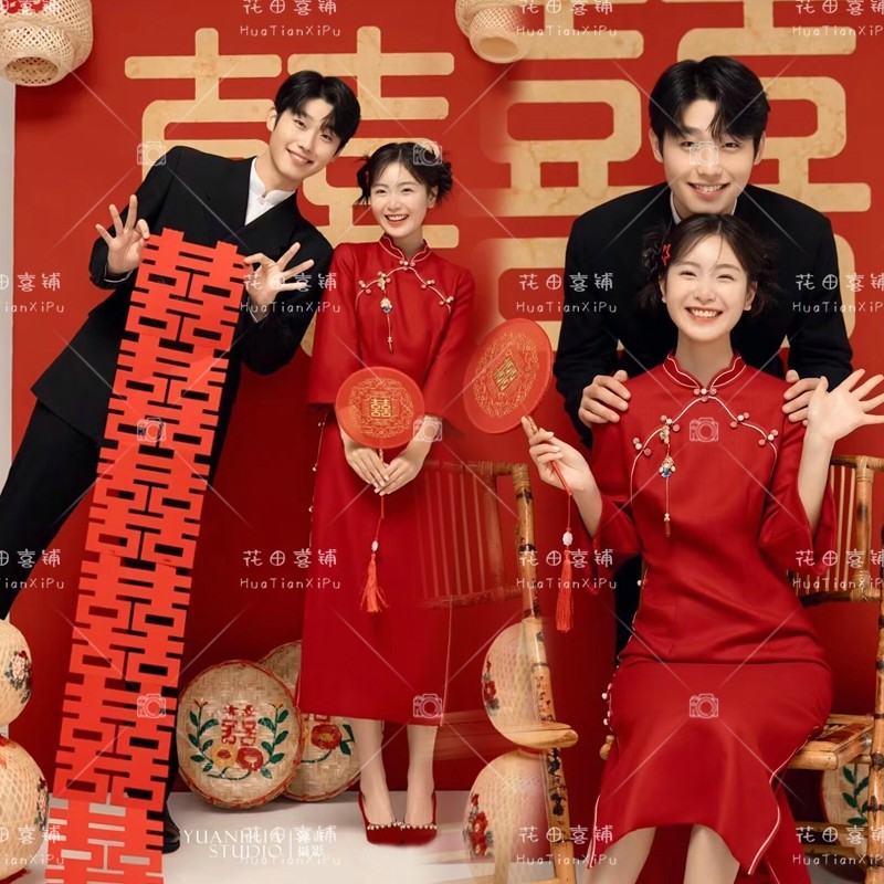 影楼新款拍照主题服装婚纱摄影情侣森系黑色丝绒抹胸鱼尾赫本礼服