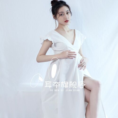 孕妇摄影服装新款唯美白色连体裙孕期妈咪大肚照艺术照孕妇照服装