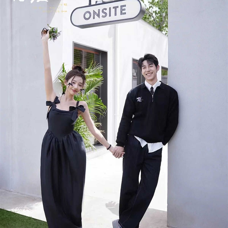 影楼主题拍照服装摄影礼服法式蝴蝶结绑带公主裙晨袍领证粉色裙子