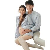 孕妈摄影在家拍 套装 孕妇影楼情侣主题写真新款 小清新温馨蓝色衬衫