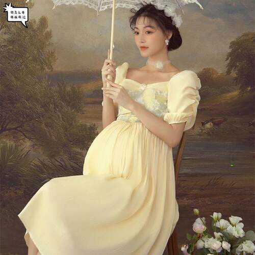 影楼孕妈咪居家日系温馨写真复古法式拍照衣服文艺新款孕妇照服装