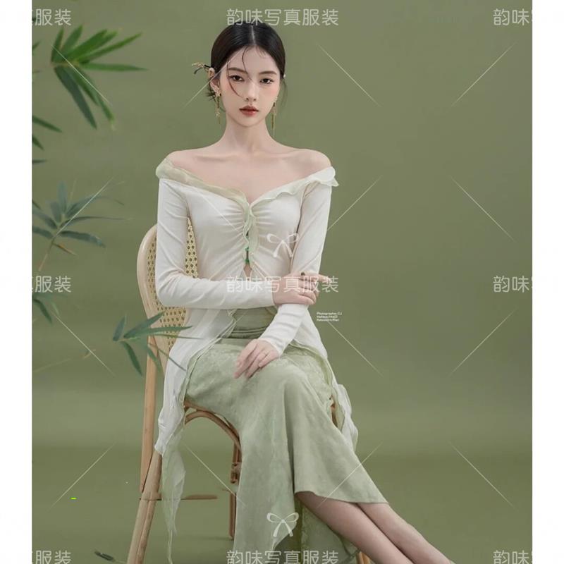 影楼拍照服装新款中式复古修身开衫连衣裙写真艺术主题摄影拍照服